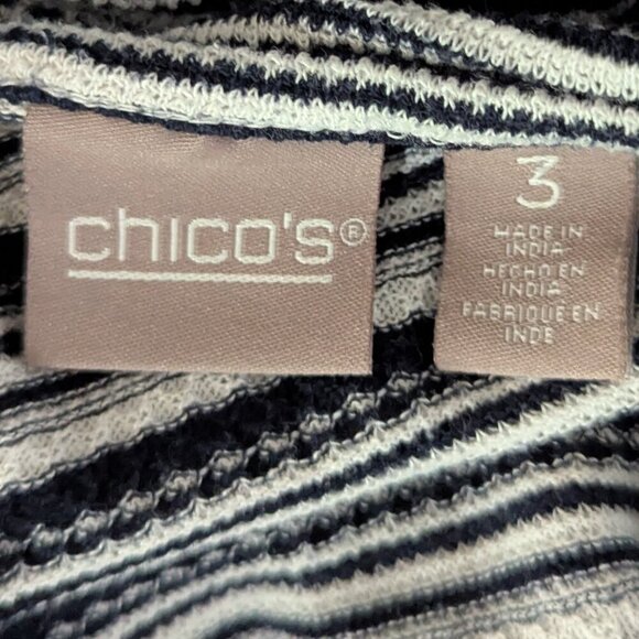 Chico’s Blue White Chevron Knit Top Size 3 XL Long Sleeve Textured Pullover - Picture 4 of 7